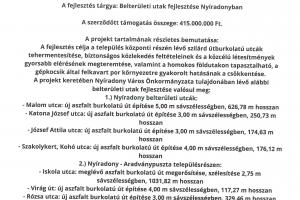 Belterületi utak fejlesztése Nyíradonyban