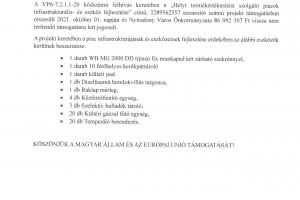 A PROJEKT AZONOSÍTÓ SZÁMA: 3289562557 Helyi termékértékesítést szolgáló piacok infrastrukturális és-eszköz fejlesztése című projekt